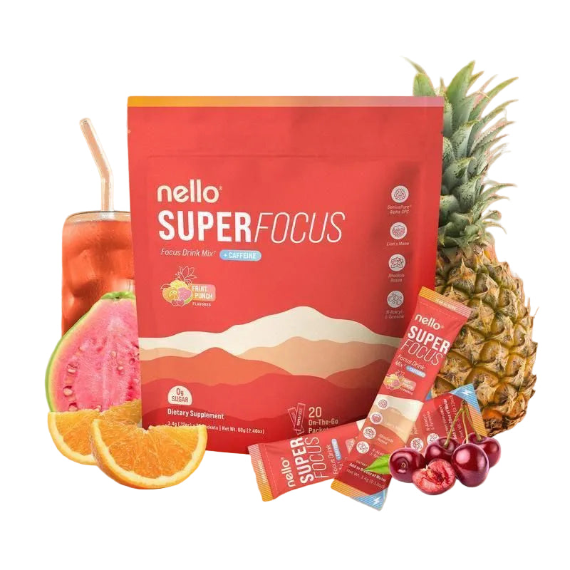 Nello Superfocus – Nootropic Drink Mix with Lion’s Mane, Rhodiola & Alpha-GPC – Supports Memory, Brain Health & Mental Stamina, Enhances Clarity & Sharpness, Helps Fight Brain Fog – Travel Packets (20 Servings) Healthcare Convenient