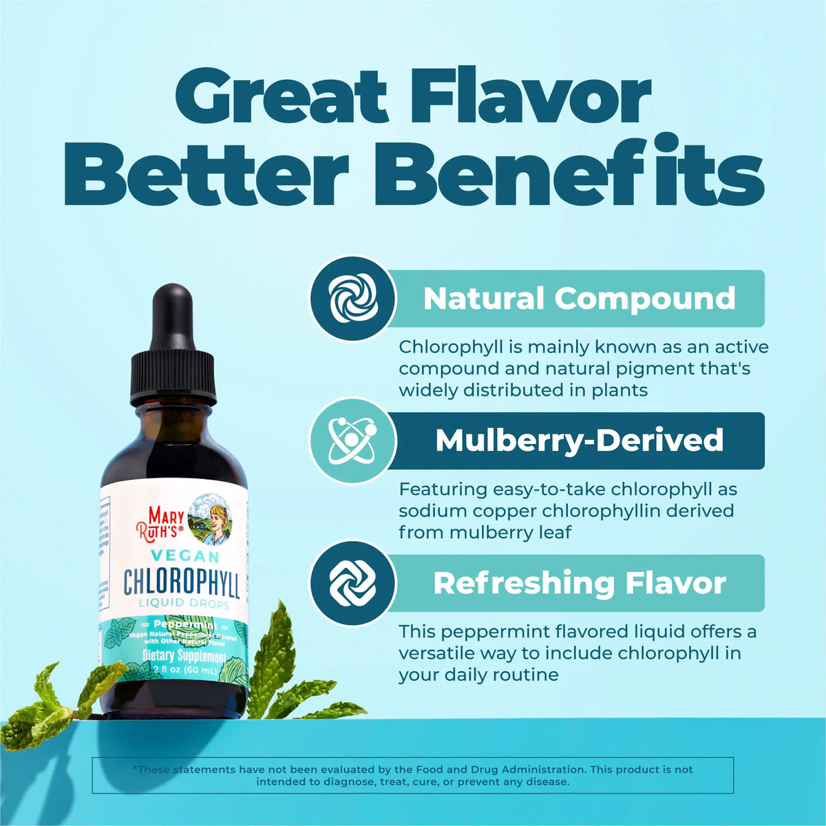 MaryRuth's Vegan Chlorophyll Liquid Drops - Non-Diluted Liquid Chlorophyll - Mulberry Derived Supplement - Non-GMO - Delicious Minty Flavor - 2 Fl Oz
