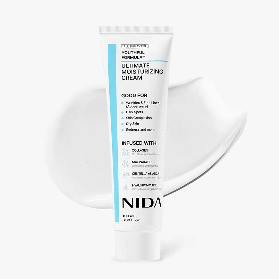 NIDA Youthful Formula Ultimate Moisturizing Cream (100mL) / Collagen, Niacinamide, Centella Asiatica, Hyaluronic Acid / Wrinkles, Dark Spots, Skincare Hydrating Daily Moisturizer Moisture Hydrate