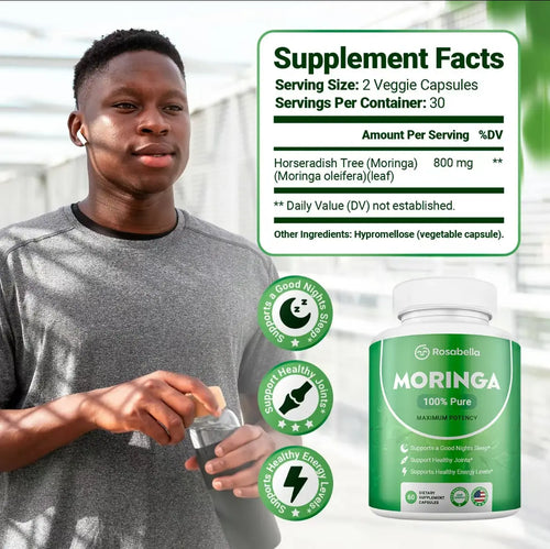 2 x Rosabella Moringa Capsules (800mg) for Immune Support, Gut Health & Vitamins