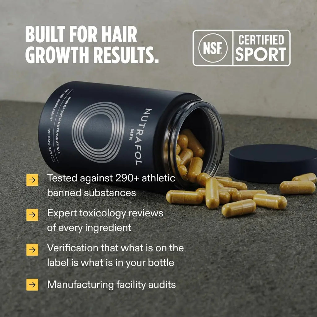 Nutrafol Men Ages 18-49 Hair Growth Supplements, Clinically Tested for Thicker Hair and Fuller Scalp Coverage, Dermatologist Recommended - 1 Month Supply