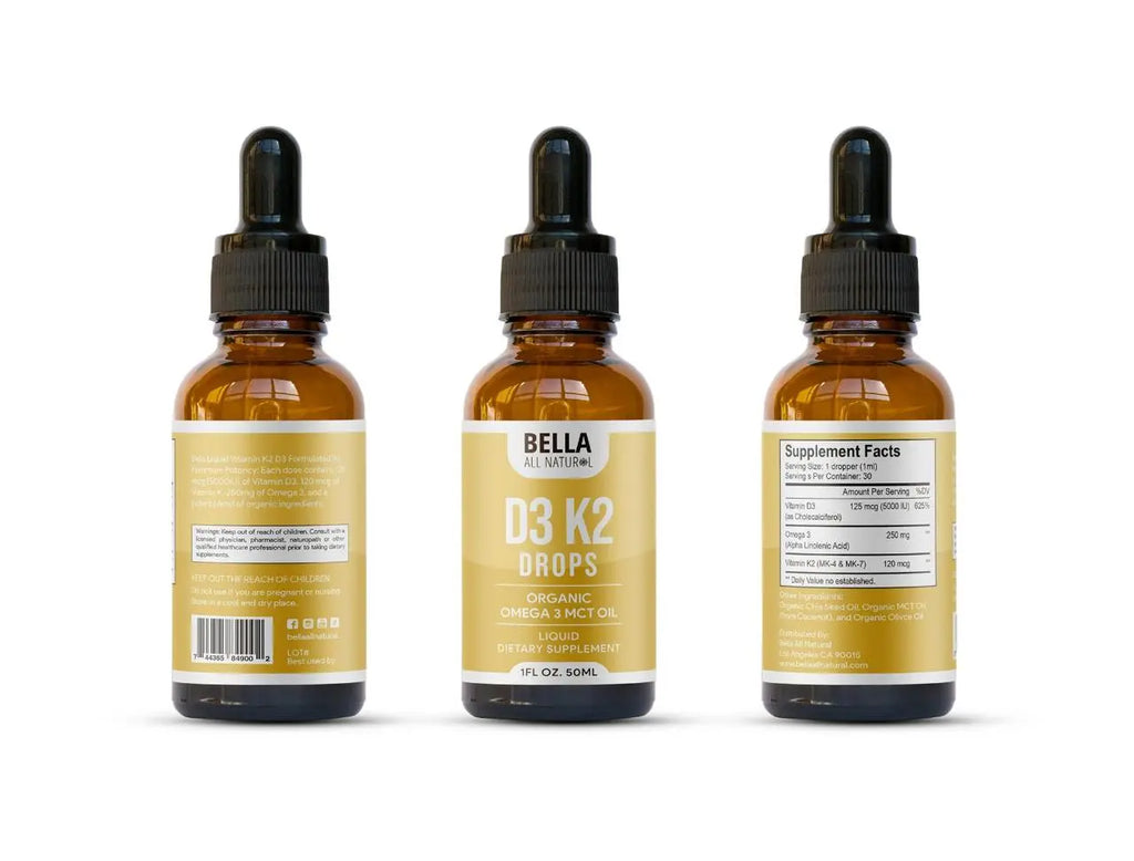 Bella All Natural D3 K2 Drops Organic Omega 3 MCT Oil 50ml Supplement for Daily Health Needs