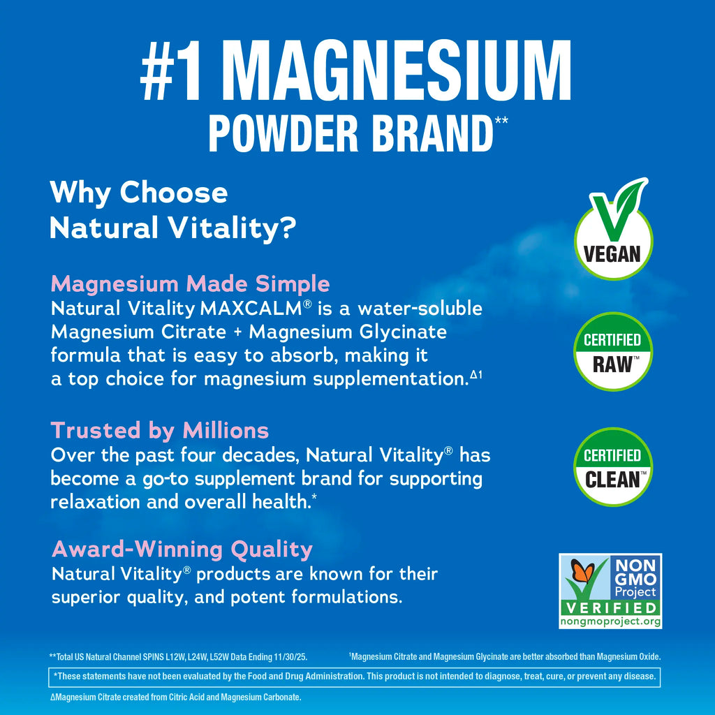 MaxCalm Relaxing Drink Mix - Anti Stress Drink Mix - With Ionic Magnesium Citrate + Glycinate - Raspberry Lemon Flavor - 16 oz (453 g) - 113 Servings