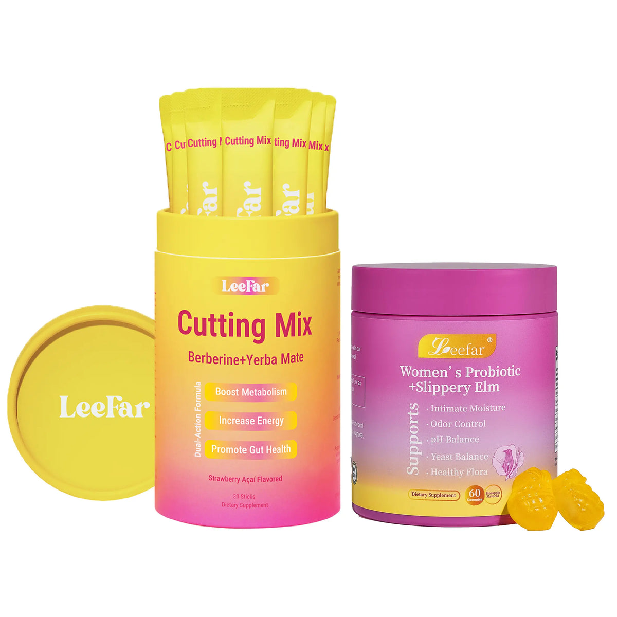 [Live Exclusive] LEEFAR Glow Up Duo — She Juicy Women’s Probiotic + Slippery Elm & Cutting Mix with Berberine + Yerba Mate Support