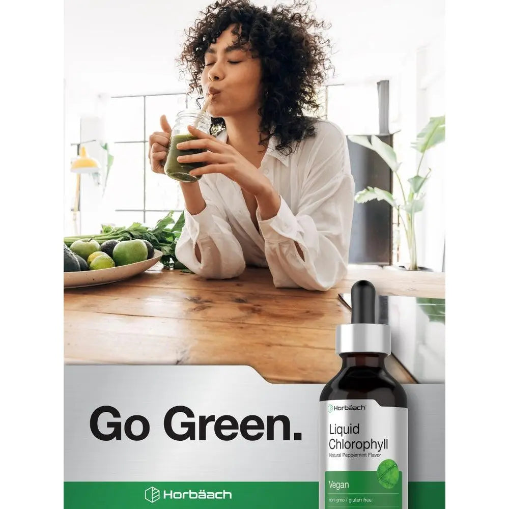 Horbäach Liquid Chlorophyll Drops - 2 oz - Vegan, Non-GMO, and Gluten Free Formula - Natural Peppermint Flavor