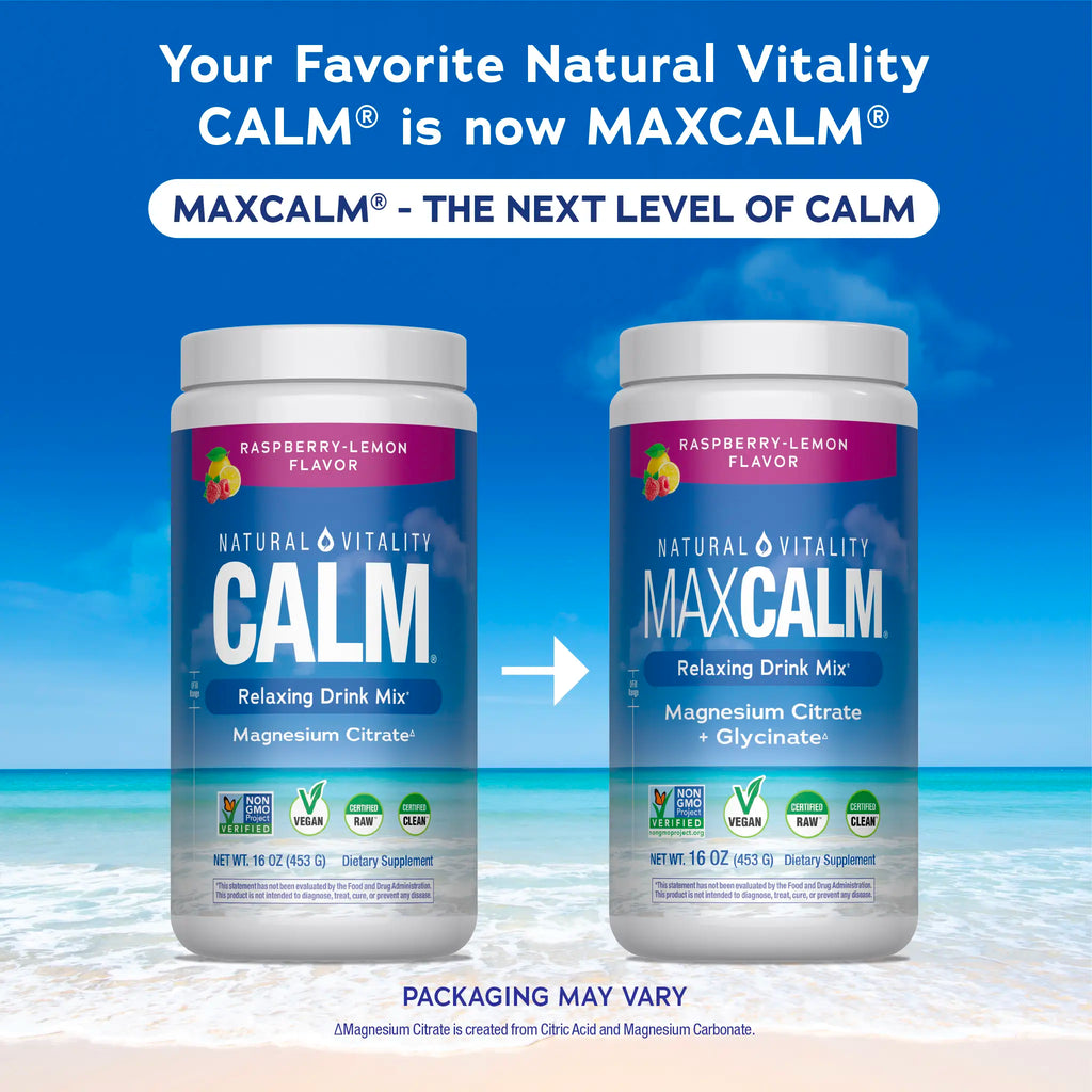 MaxCalm Relaxing Drink Mix - Anti Stress Drink Mix - With Ionic Magnesium Citrate + Glycinate - Raspberry Lemon Flavor - 16 oz (453 g) - 113 Servings
