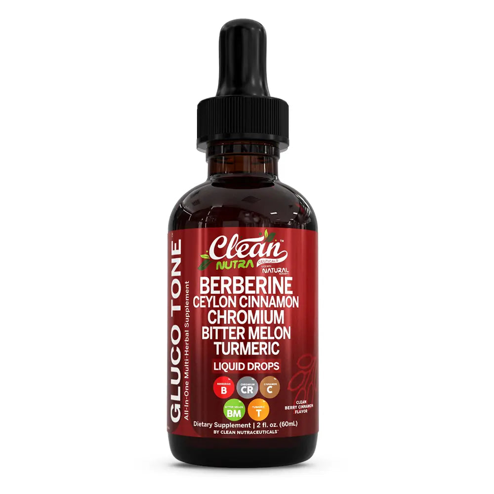 Clean Nutra Berberine, Ceylon Cinnamon, Chromium, Bitter Melon, Turmeric, Glucomannan, Gymnema & More for Natural Wellness Liquid Drop – Gluco Tone