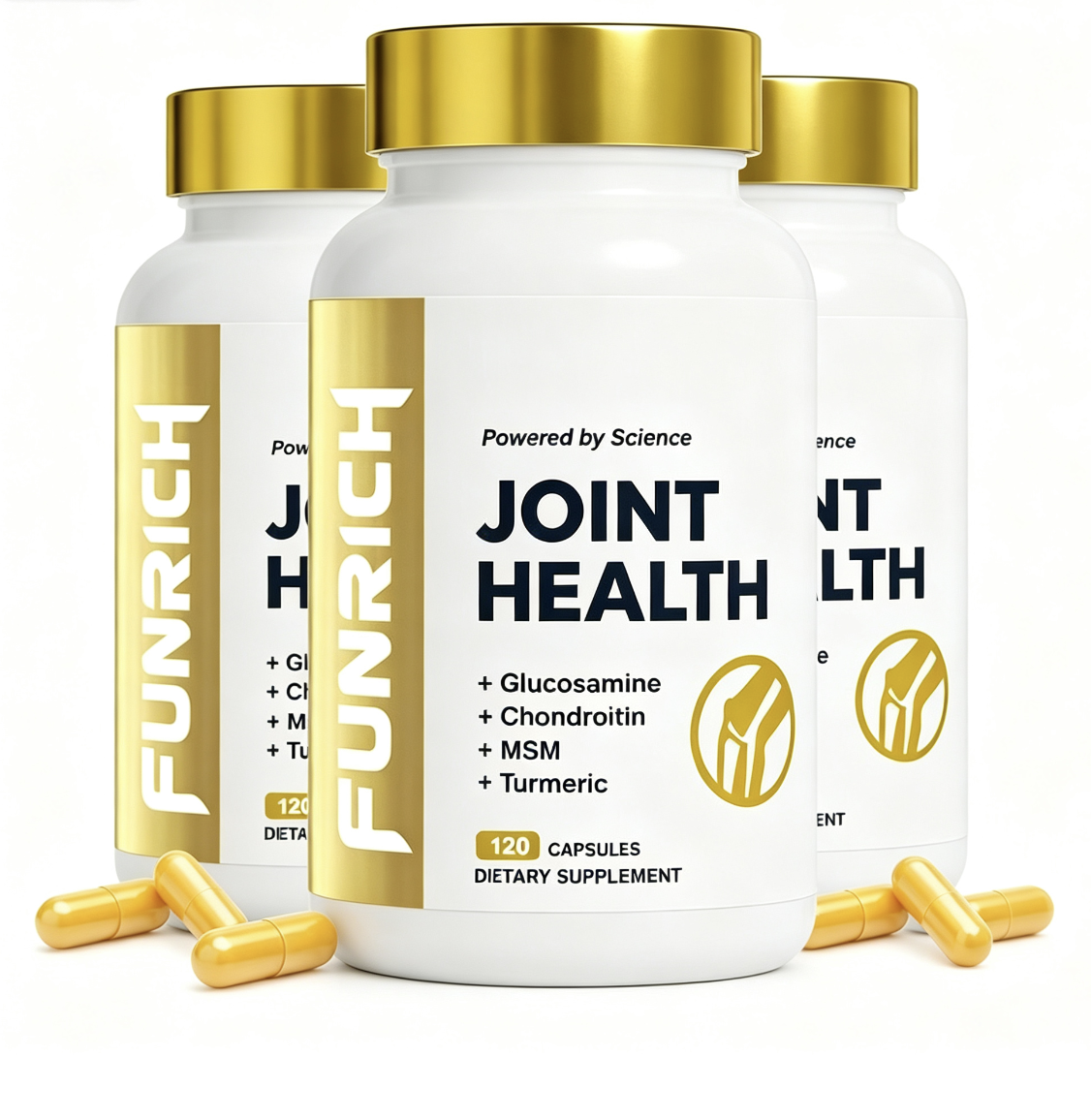 FUNRICH Joint Health Supplement for Women & Men with Glucosamine, Chondroitin, MSM & Turmeric - 120 Capsules