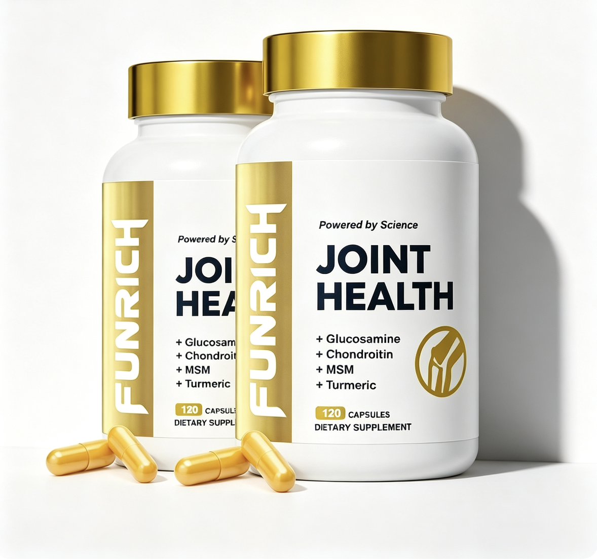 FUNRICH Joint Health Supplement for Women & Men with Glucosamine, Chondroitin, MSM & Turmeric - 120 Capsules
