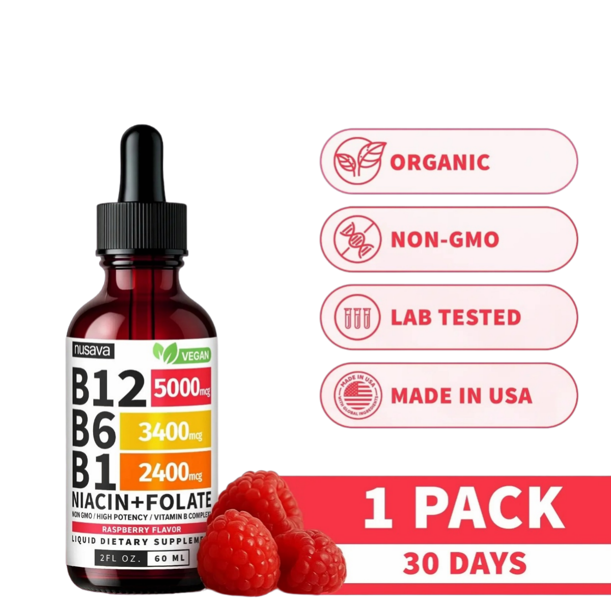 (1-PACK) Vitamin B12 Liquid Supplement Drops with B6, B1, Niacin & Folate - Edible Support for Energy, Brain & Heart, Non-GMO & Gluten-Free, 4 FI Oz