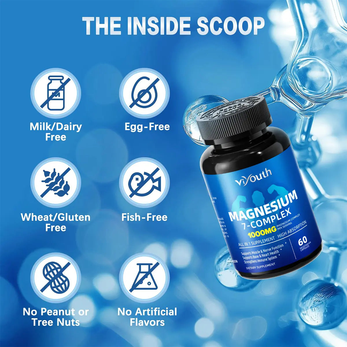 Viyouth 1000mg Magnesium Complex - 10 Elemental Magnesium Complex & Zinc for Calming Sleep & Relax - US Made - Dietary Supplement for Hair Health Digestive Detox & Cortisol Balance-3rd Party Tested Tablets Fitness, magnesium glycinate Vitamin