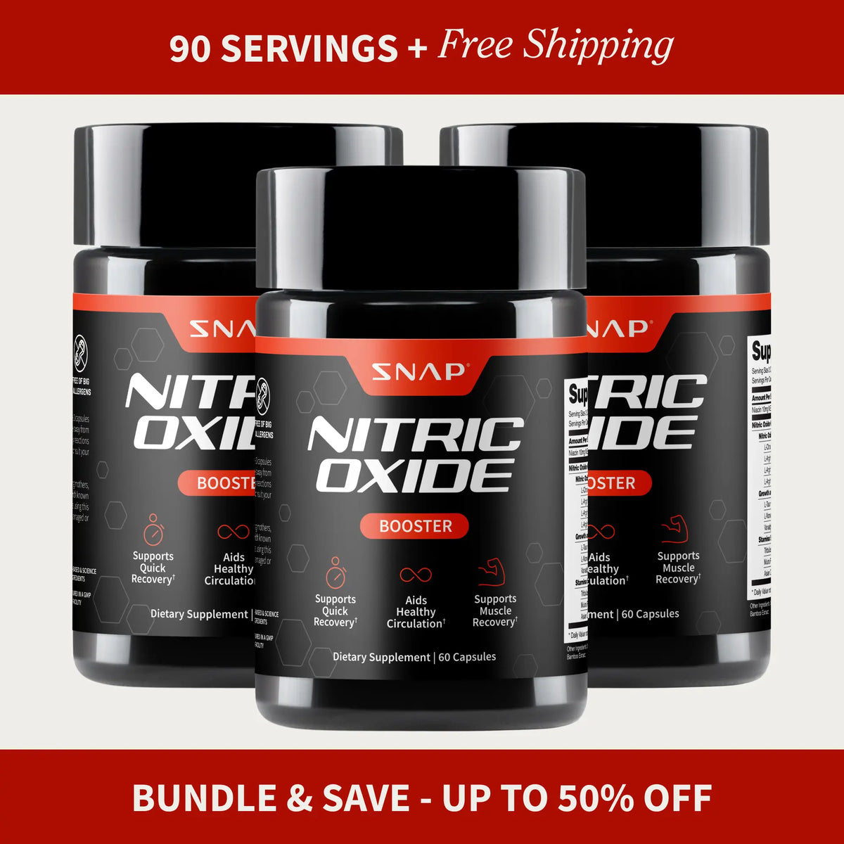 Snap Supplements - Nitric Oxide Booster - Support Healthy Blood Circulation -  Nitric Oxide Supplement for Men and Women - 3rd party tested - 60 count