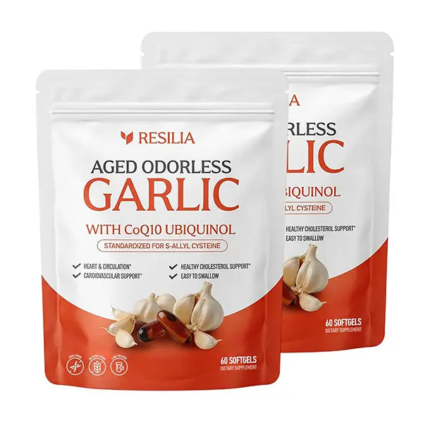 Odorless Aged Garlic Extract 600mg Softgels with CoQ10 (Ubiquinol) & Vitamin K2 (MK-7), 20-Month Aged Garlic Formula for Heart & Circulation Support, 60 Softgels