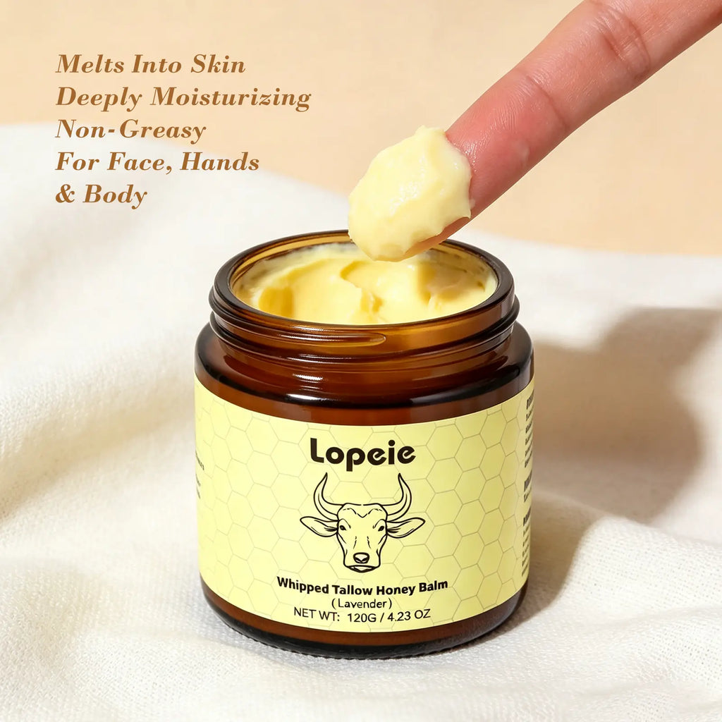 Lopeie Whipped Grass-Fed Beef Tallow Honey Balm – Lavender Scent, Deep Moisturizer for Face, Hands & Body, 4 Oz