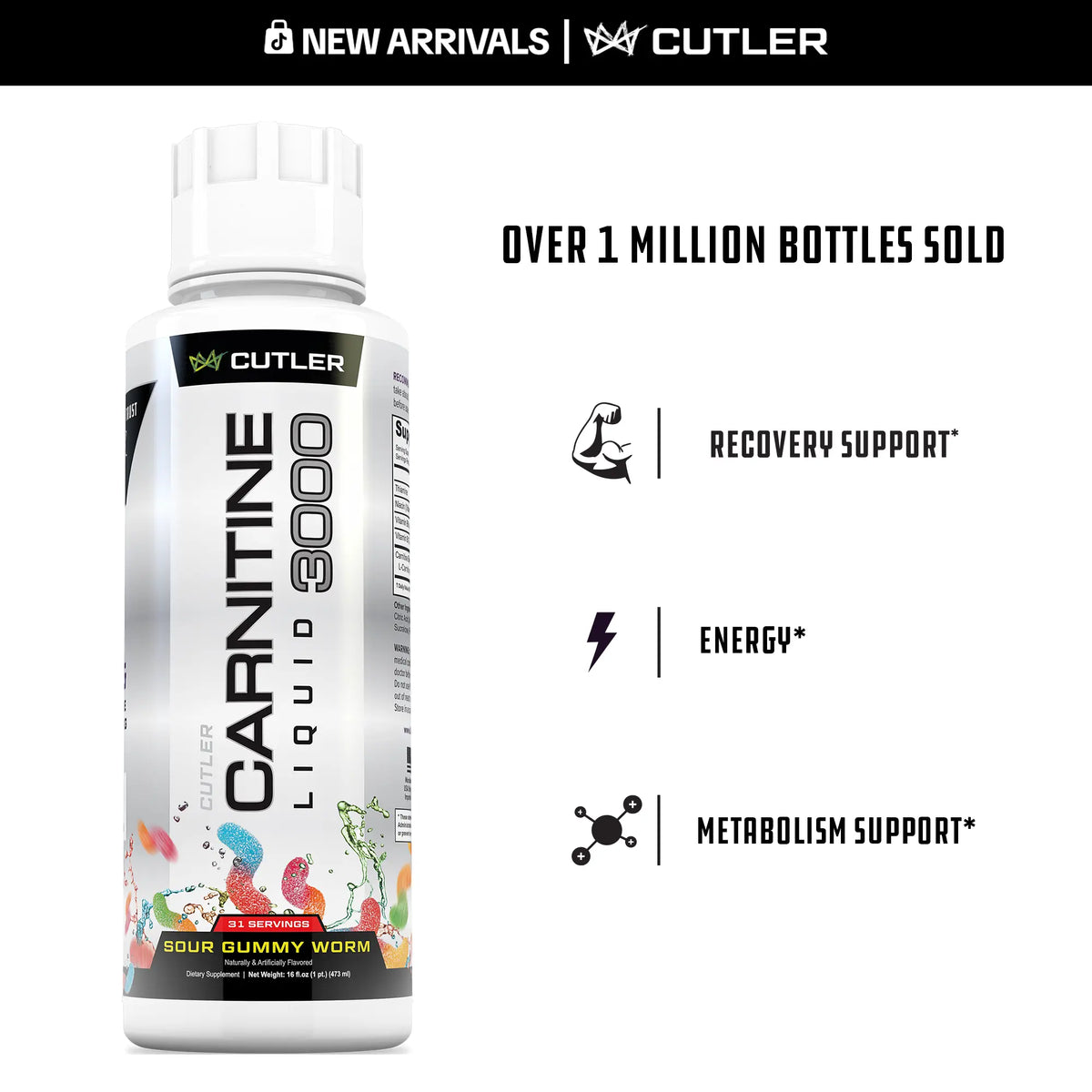 Cutler Nutrition Liquid Carnitine 3000 for Energy and Recovery Support Dietary Fitness Supplement Edible Healthcare Vitamin
