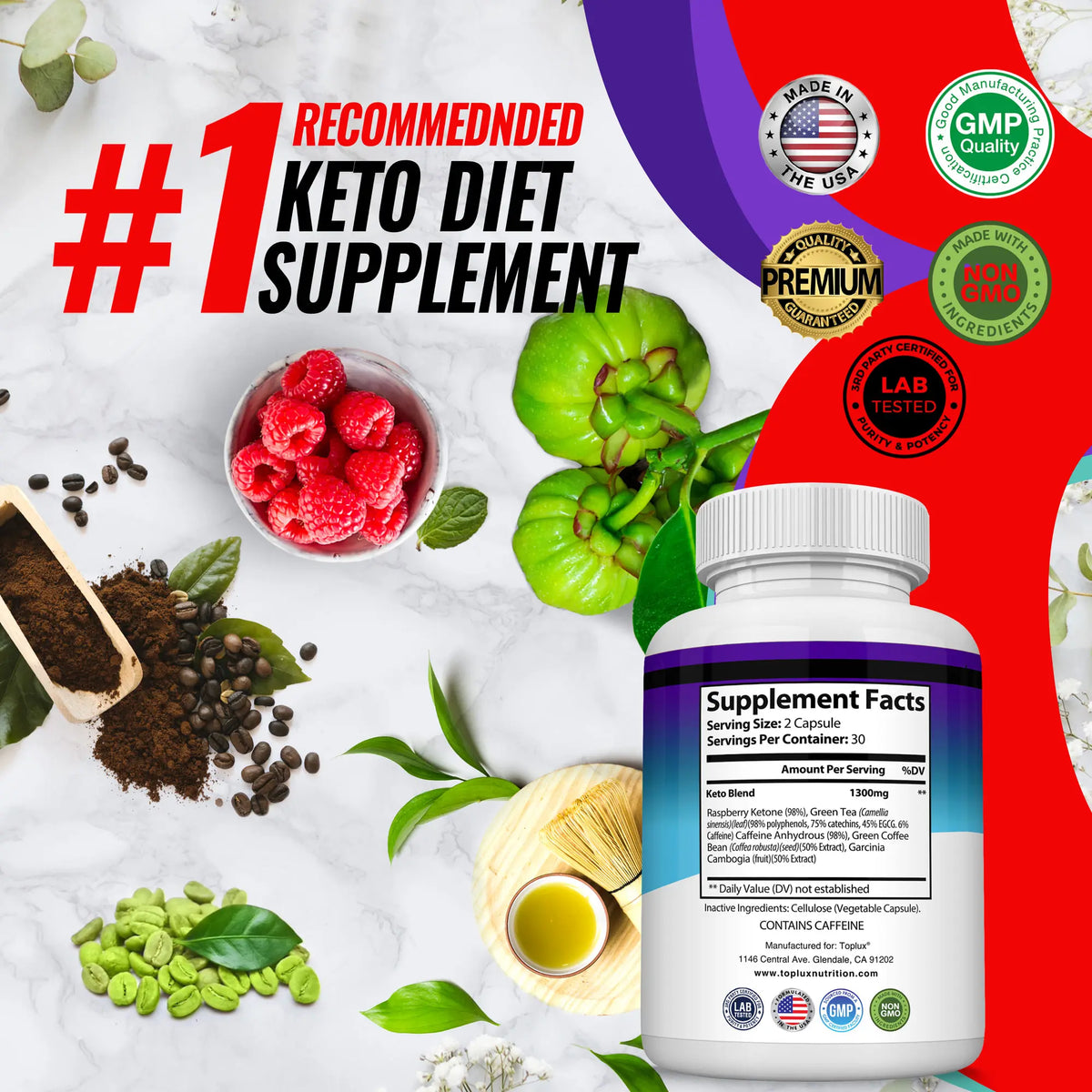 Keto Boost Supplement Ketogenic Formula with Raspberry Ketones, Green Tea Extract and more