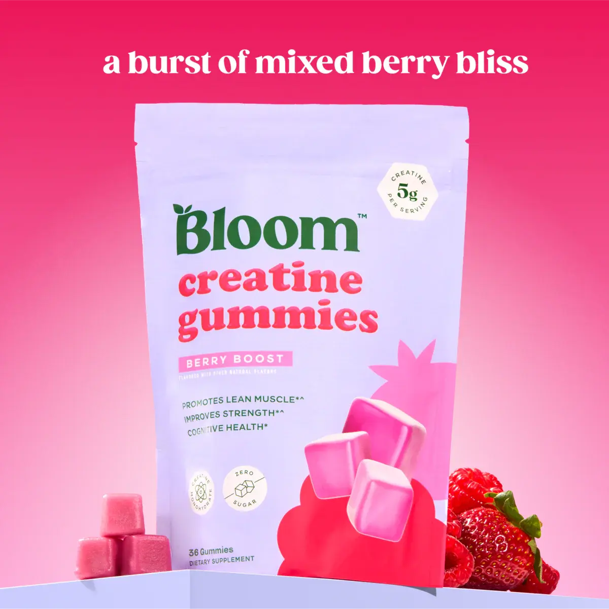 Bloom Nutrition Creatine Gummies -  Energy, Cognitive Health & Post-Workout Muscle Recovery Promotes & Muscle Improves - Creatine for Women
