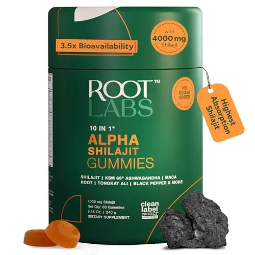 Root Labs Alpha 10-in-1 Shilajit Gummies 4000 mg | New Year New Me Edition | Start 2026 Strong | Energy, Stamina & Focus | Zero Sugar | KSM-66 Ashwagandha, Tongkat Ali, Maca | Vegan | 60 Count | Transform Your Health Goals