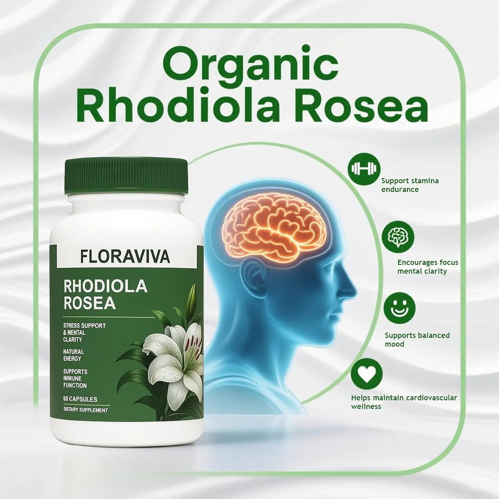 Natural Rhodiola Rosea Wellness Capsules 500mg - Natural Adaptogen Supplement for Stress Support, Mental Focus & Energy - Non-GMO (60 Capsules) Dietary Supplement, More Natural ingredient