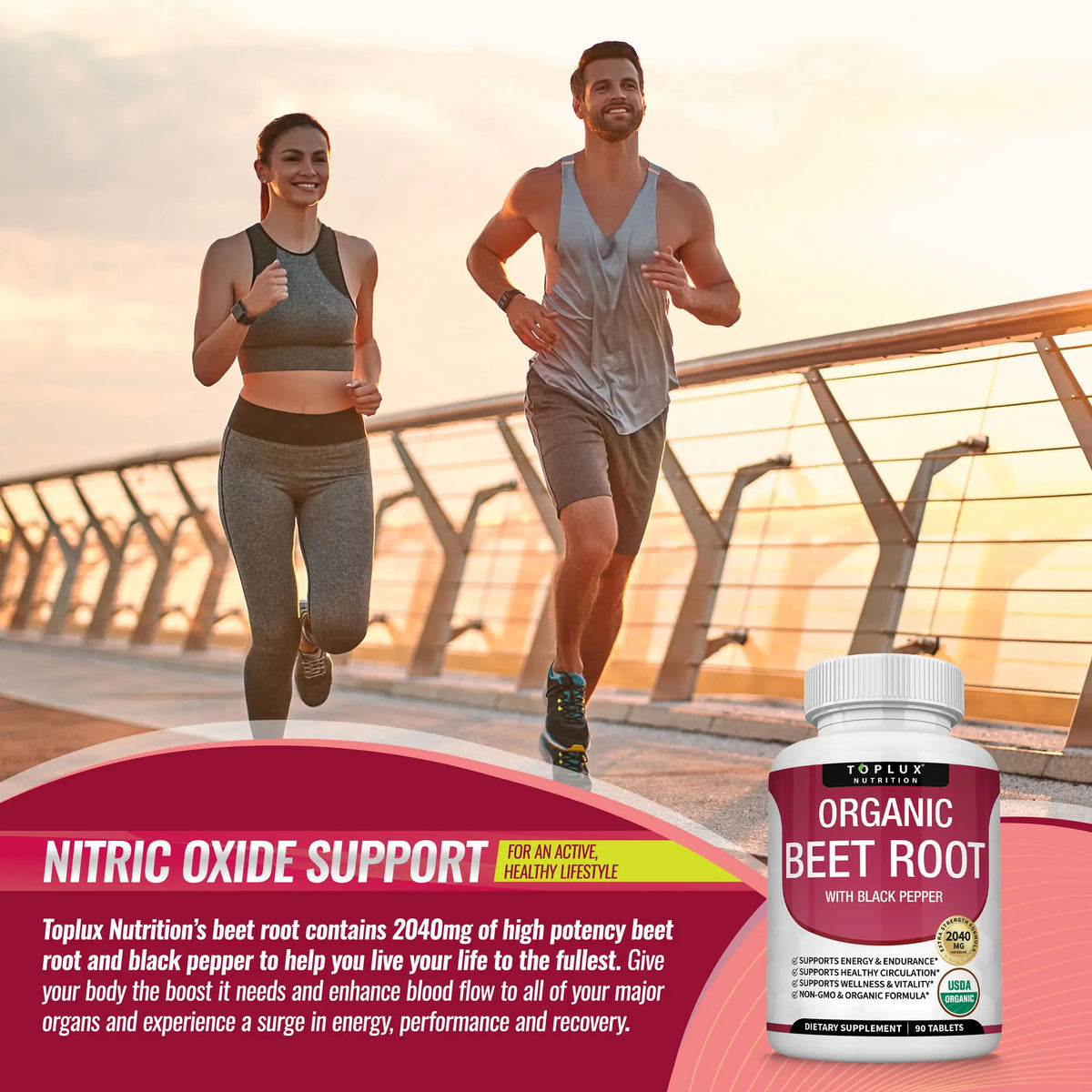 Toplux Organic Beet Root Tablets -  Nitric Oxide Booster Beetroot Supplement 2040mg
