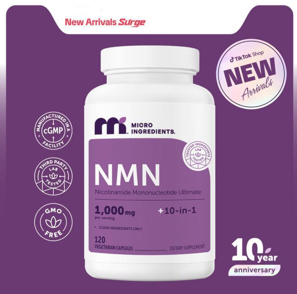 Micro Ingredients NMN Complex 1,000mg Per Serving, 10-1 Complex, Zero Filler, Pure NMN 500mg with Vitamin C, Resveratrol, CoQ10, TMG, Quercetin, & Glutathione | NAD+ Supplement Precursor