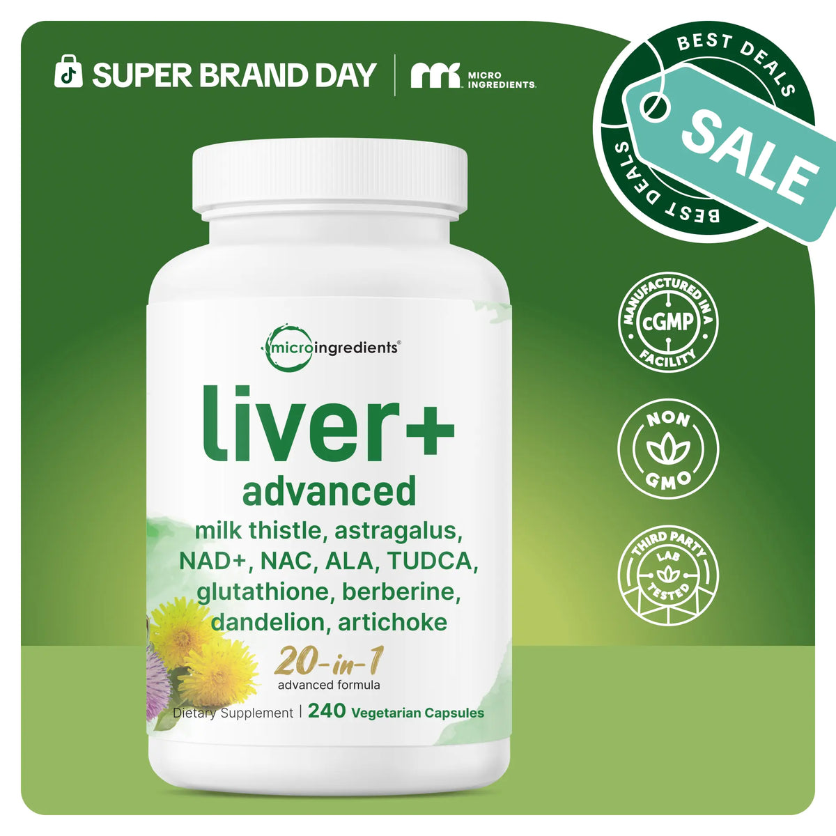 Micro Ingredients Liver Advanced+, 240 Veggie Capsules, 20-in-1 Advanced Support Complex