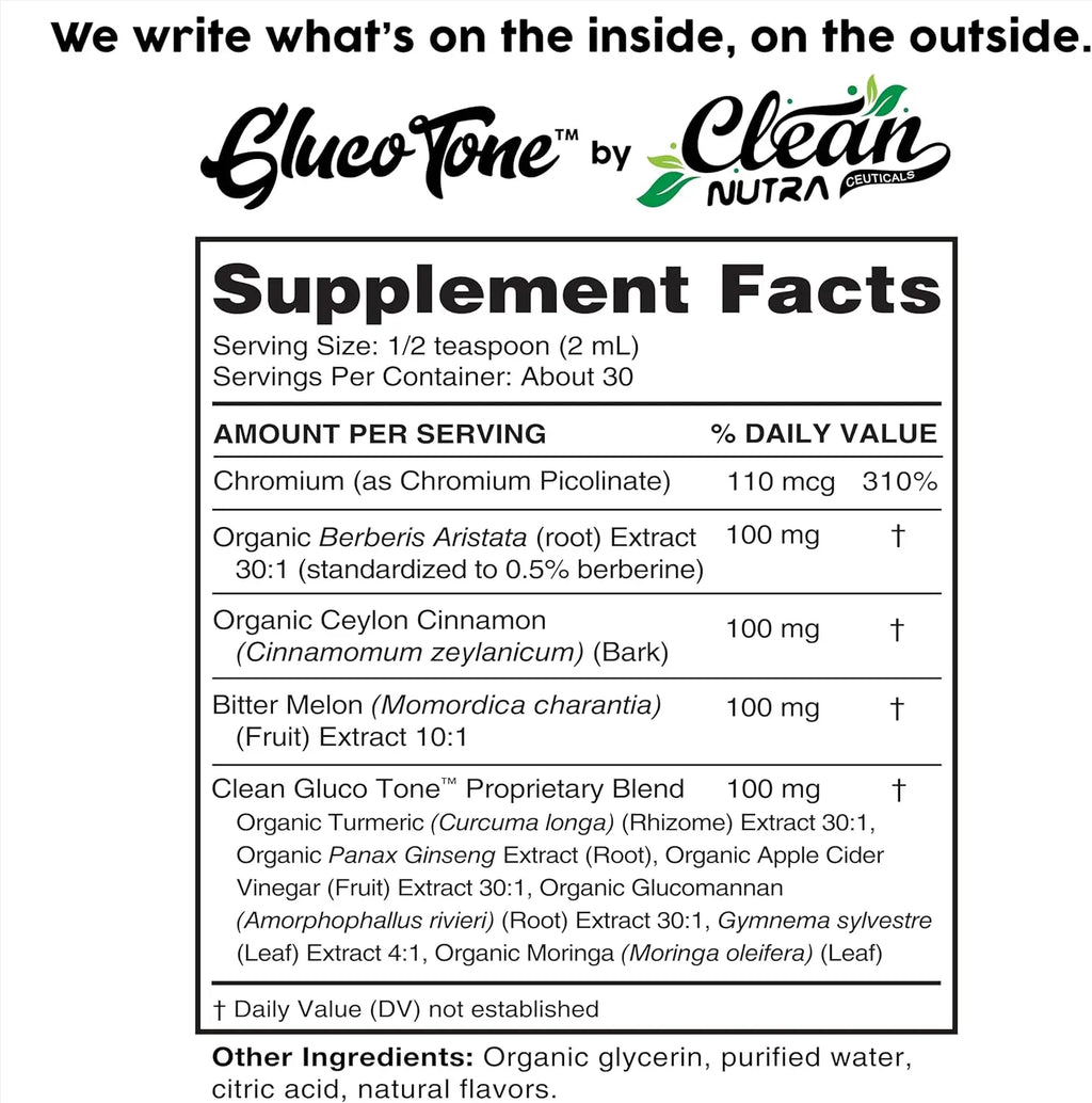 Clean Nutra Berberine, Ceylon Cinnamon, Chromium, Bitter Melon, Turmeric, Glucomannan, Gymnema & More for Natural Wellness Liquid Drop – Gluco Tone