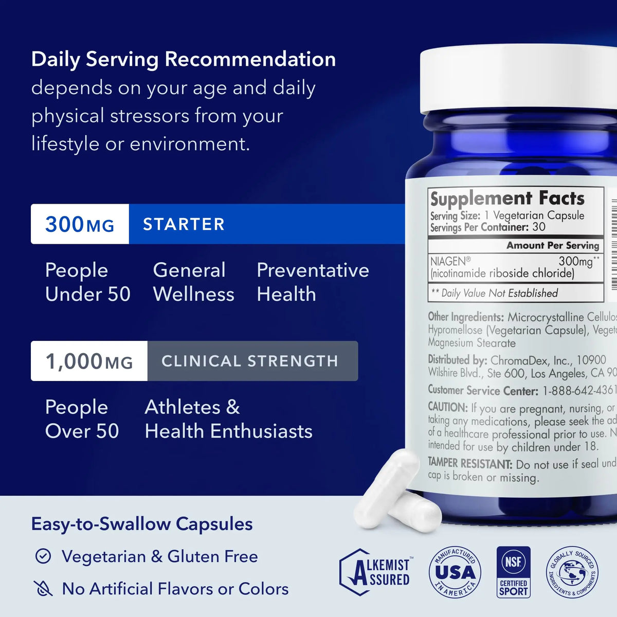 Tru Niagen 300mg - 30 ct | Capsules, Dietary Supplement | Clinically Proven NAD+ Booster