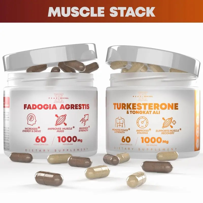 Muscle Stack – Testosterone Booster for Men – 2000mg Turkesterone, Tongkat Ali & Fadogia Agrestis – Strength, Stamina, Energy, Muscle Growth & Recovery Support – Men's T Booster Pills, Lab Tested, 120 Capsules