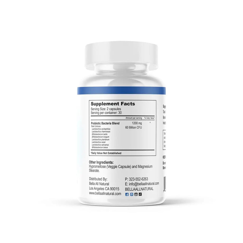 Bella All Natural Probiotics MAX Day - 8 Probiotic Strains & 60 Billion CFU per Serving for Healthy Living - 60 Capsules