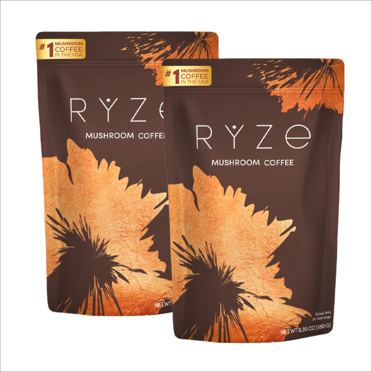 RYZE SUPERFOODS Mushroom Medium Roast Coffee USDA Organic with 6 Adaptogenic Mushrooms, USA Grown Instant Coffee for Better Energy, Focus Digestion Immunity with Lions Mane & Turkey Tail 30 Servings