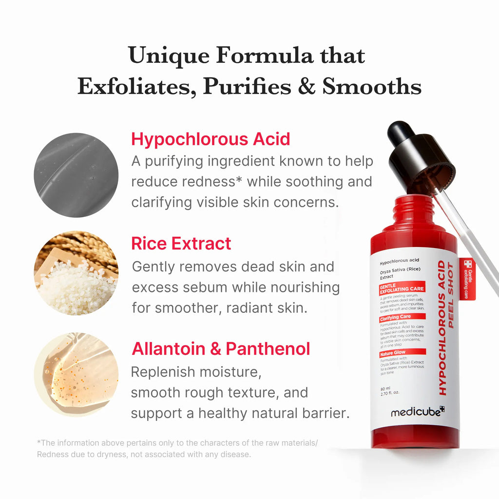 [medicube] Hypochlorous Acid Rice Peel Shot Duo For Face & Body | Gentle Exfoliating Serum for Dead Skin Cells & Pore Care, Blackheads & Excess Sebum Control | Rice Extract, Hypochlorous, Panthenol for Hydrating & Smoothing Care