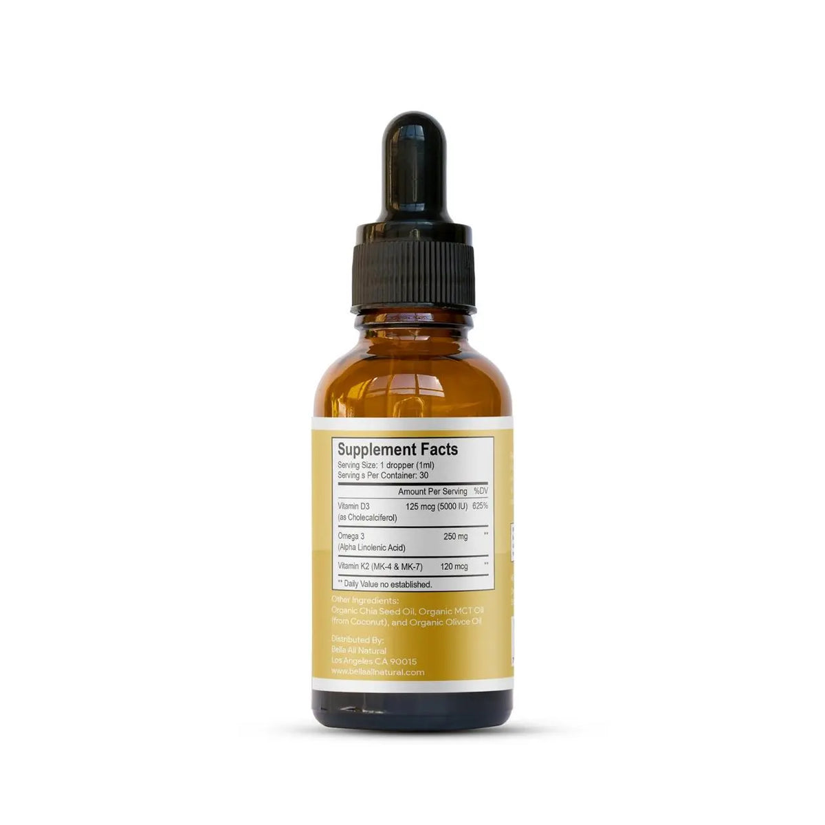 Bella All Natural D3 K2 Drops Organic Omega 3 MCT Oil 50ml Supplement for Daily Health Needs