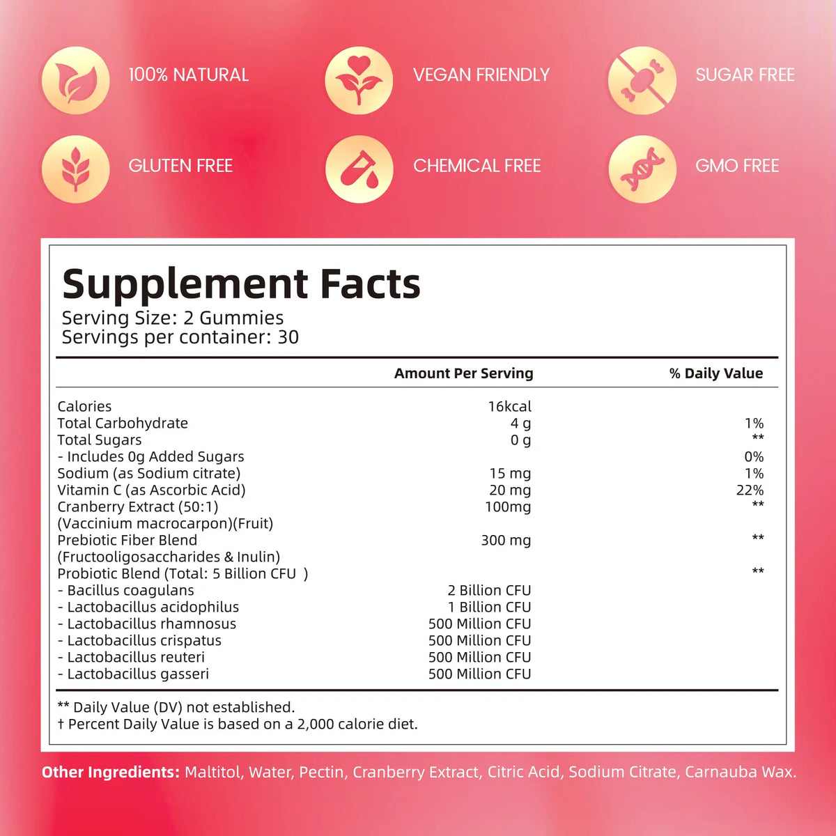 Cranberry Probiotic Gummies | Targeting Body Odor, Women's Health, and Body Balance | Vegan (60 Gummies per Pack) SummerVibes