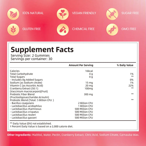 Cranberry Probiotic Gummies | Targeting Body Odor, Women's Health, and Body Balance | Vegan (60 Gummies per Pack) SummerVibes