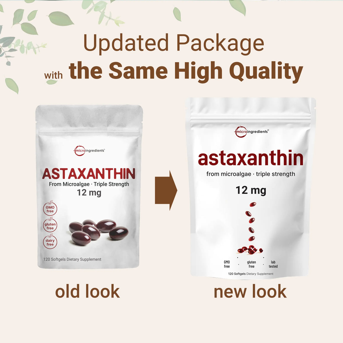 Micro Ingredients Astaxanthin 12mg, 120 softgels, tanning pills, Strength Carotenoids Skin Supplement w. 100%25 Natural Astaxanthin from MicroAlgae
