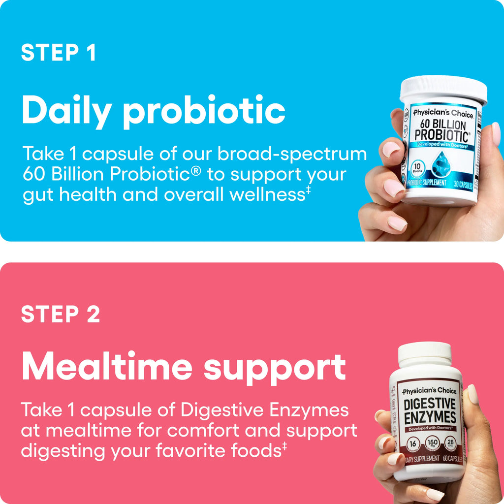 Physician's Choice Hack your Tummy Bundle: Bloating, Digestion & Immune Support for Men & Women with Digestive Enzymes & 60 Billion Probiotic
