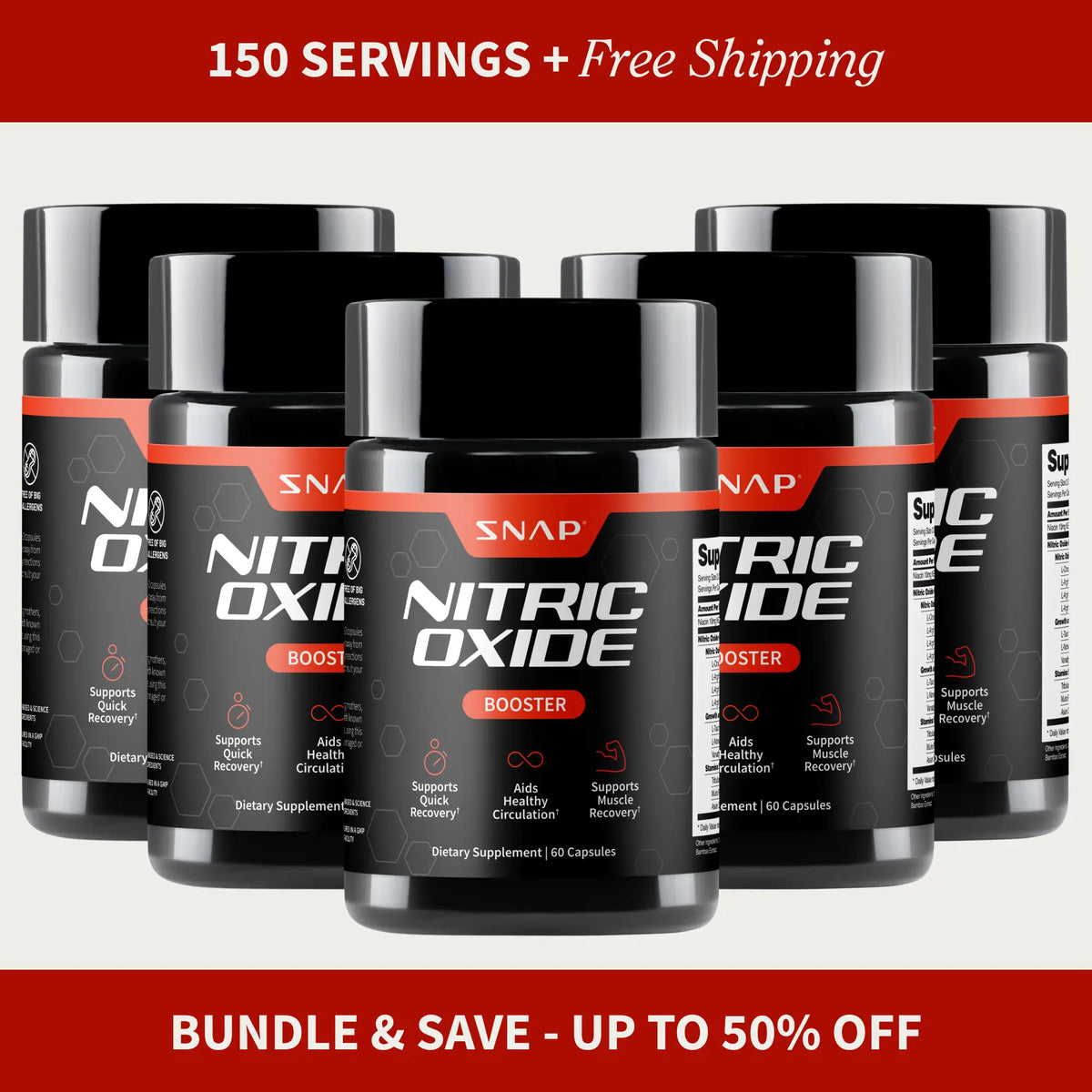 Snap Supplements - Nitric Oxide Booster - Support Healthy Blood Circulation -  Nitric Oxide Supplement for Men and Women - 3rd party tested - 60 count