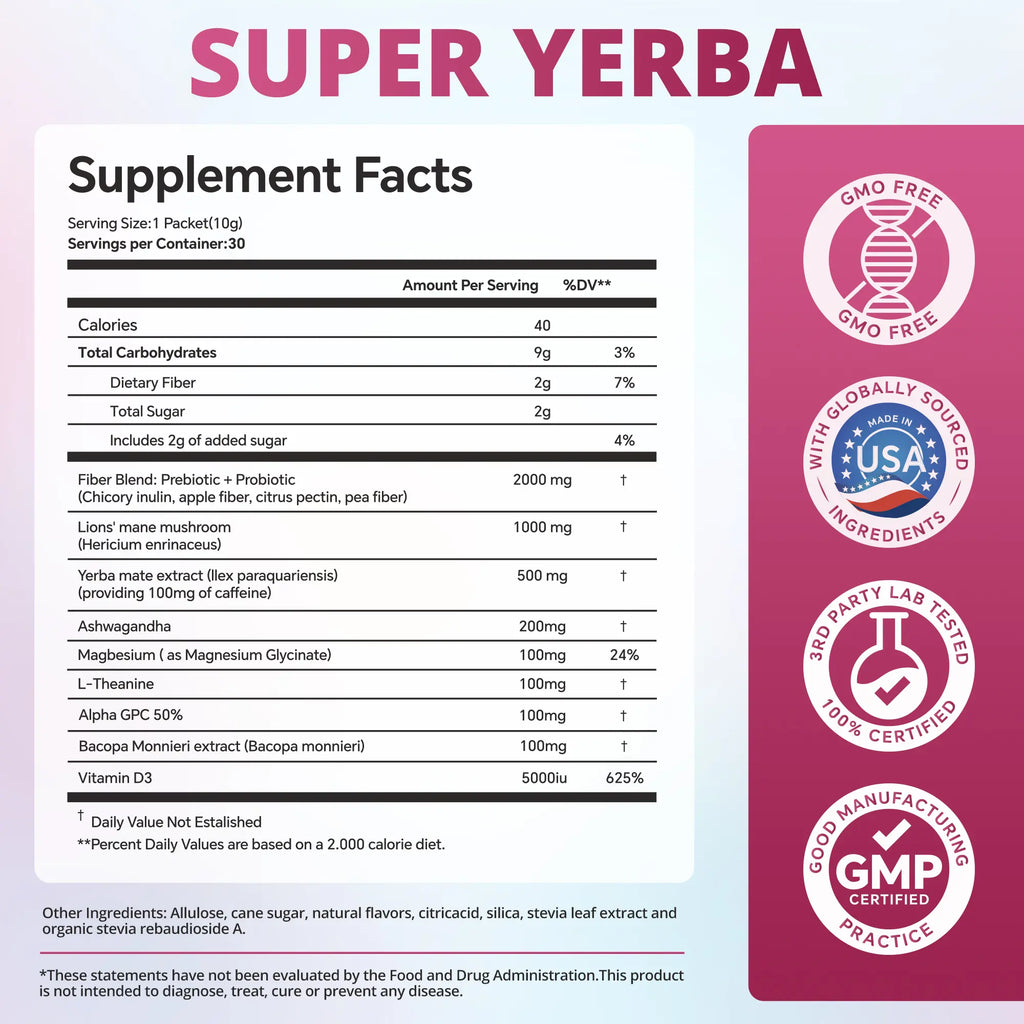 ZOOONE Super Yerba | Yerba Mate Instant Drink Powder |  RASPBERRY LEMONADE Flavor | 30 Servings