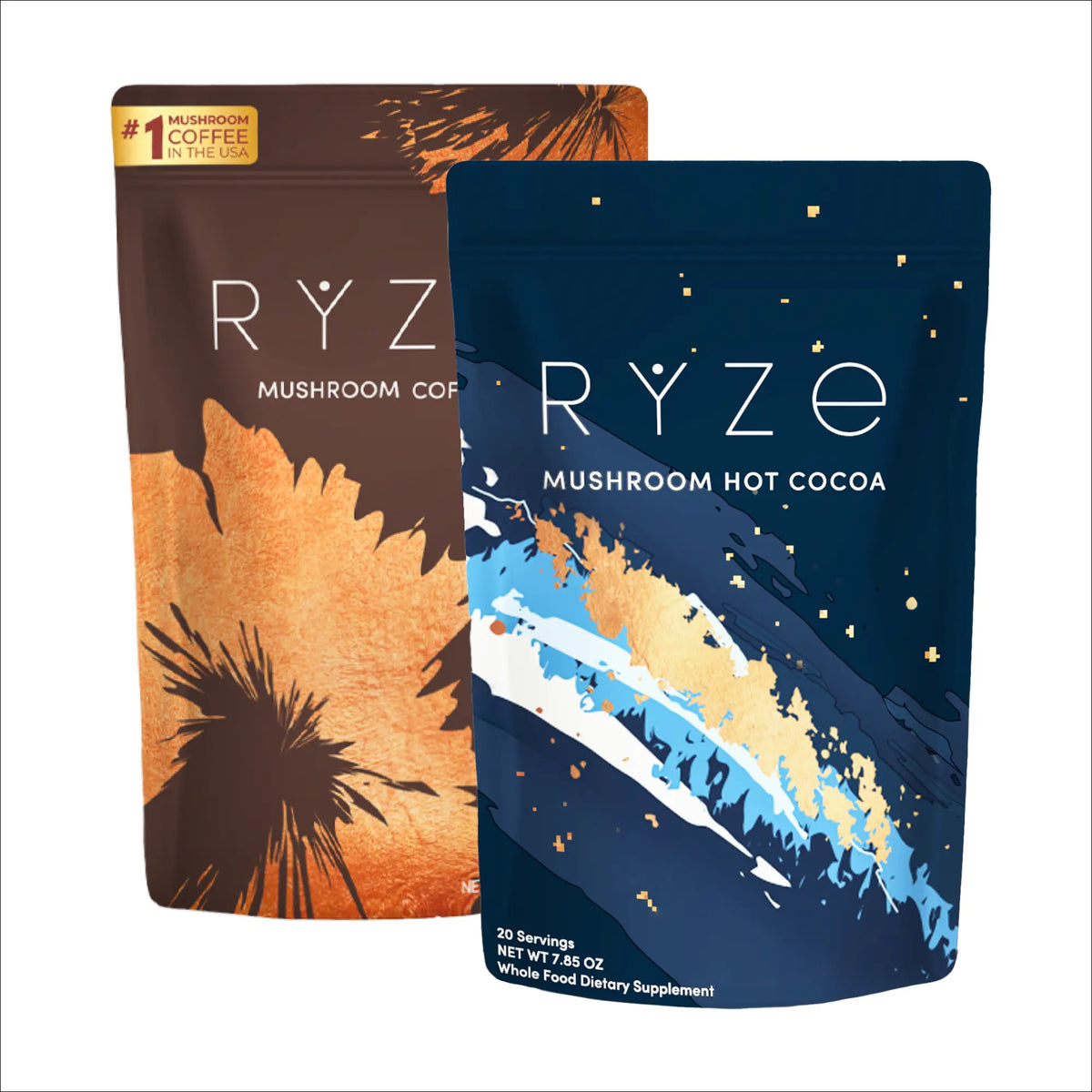RYZE SUPERFOODS Mushroom Medium Roast Coffee USDA Organic with 6 Adaptogenic Mushrooms, USA Grown Instant Coffee for Better Energy, Focus Digestion Immunity with Lions Mane & Turkey Tail 30 Servings