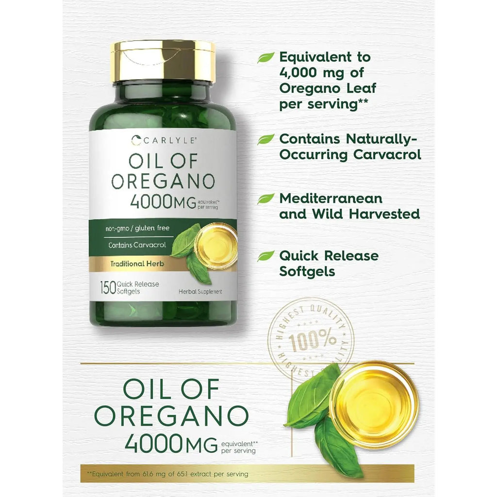 Carlyle Oregano Oil 4000Mg Supplement | 150 Softgel Capsules | Contains Carvacrol | Non-Gmo & Gluten Free Formula Carlyle