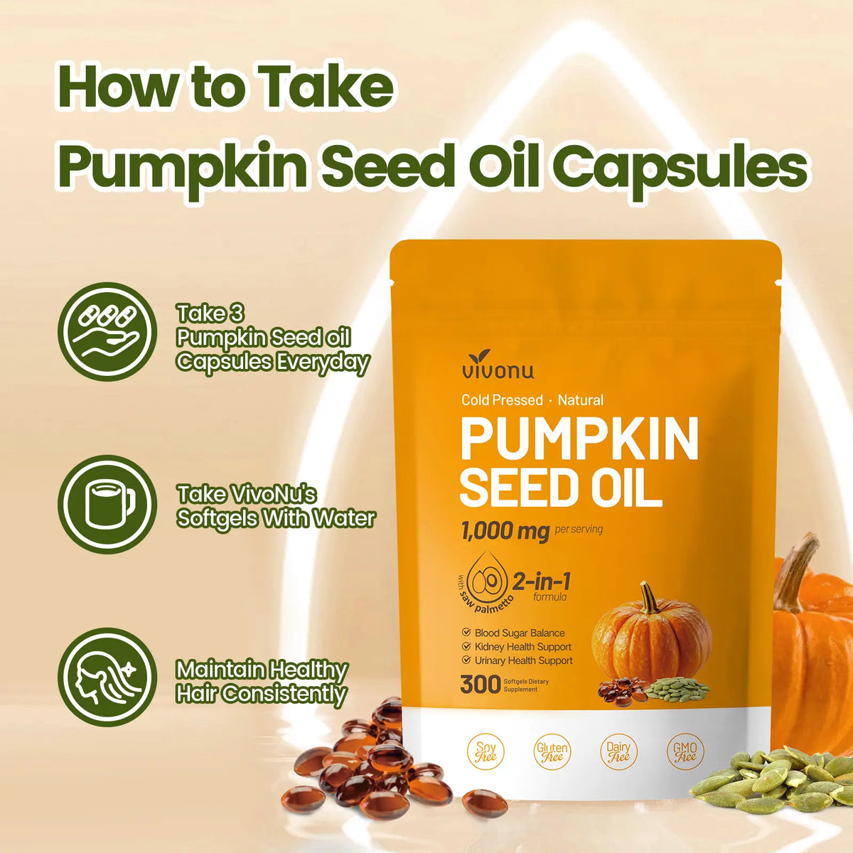 Natural pumpkin seed oil and saw palmetto softgel 1000mg high content plant esters 300 capsules  mothersdaygift SummerVibes