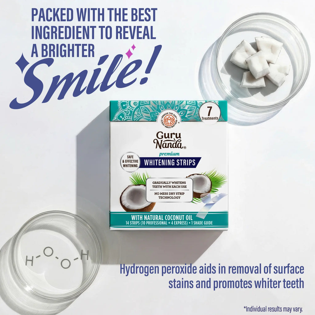 GuruNanda Whitening Strips, 7-day treatment (7 Packets - 2 Strips per pack) - Non-Slip, Dry Strip Technology