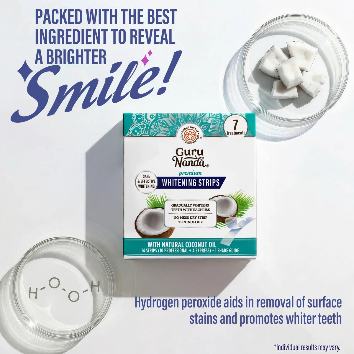 GuruNanda Whitening Strips, 7-day treatment (7 Packets - 2 Strips per pack) - Non-Slip, Dry Strip Technology