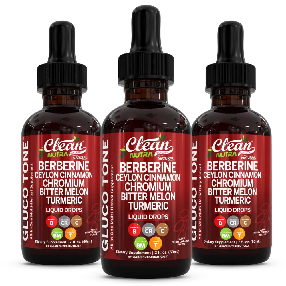 Clean Nutra Berberine, Ceylon Cinnamon, Chromium, Bitter Melon, Turmeric, Glucomannan, Gymnema & More for Natural Wellness Liquid Drop – Gluco Tone