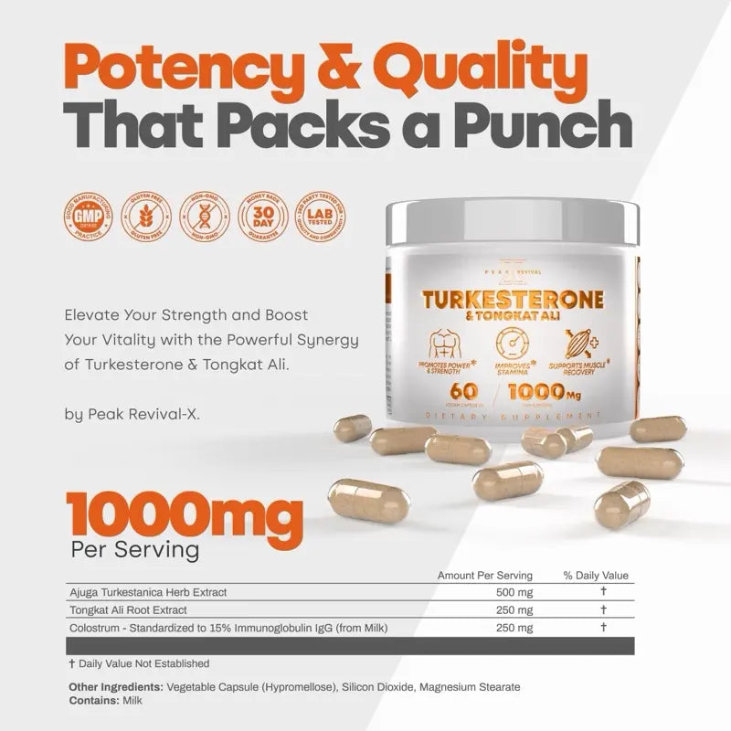 Muscle Stack – Testosterone Booster for Men – 2000mg Turkesterone, Tongkat Ali & Fadogia Agrestis – Strength, Stamina, Energy, Muscle Growth & Recovery Support – Men's T Booster Pills, Lab Tested, 120 Capsules