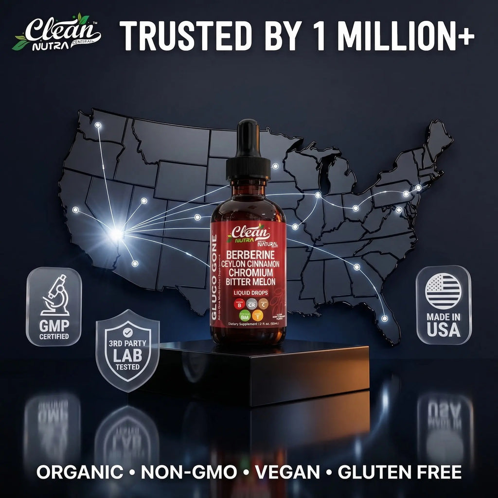 Clean Nutra Berberine, Ceylon Cinnamon, Chromium, Bitter Melon, Turmeric, Glucomannan, Gymnema & More for Natural Wellness Liquid Drop – Gluco Tone