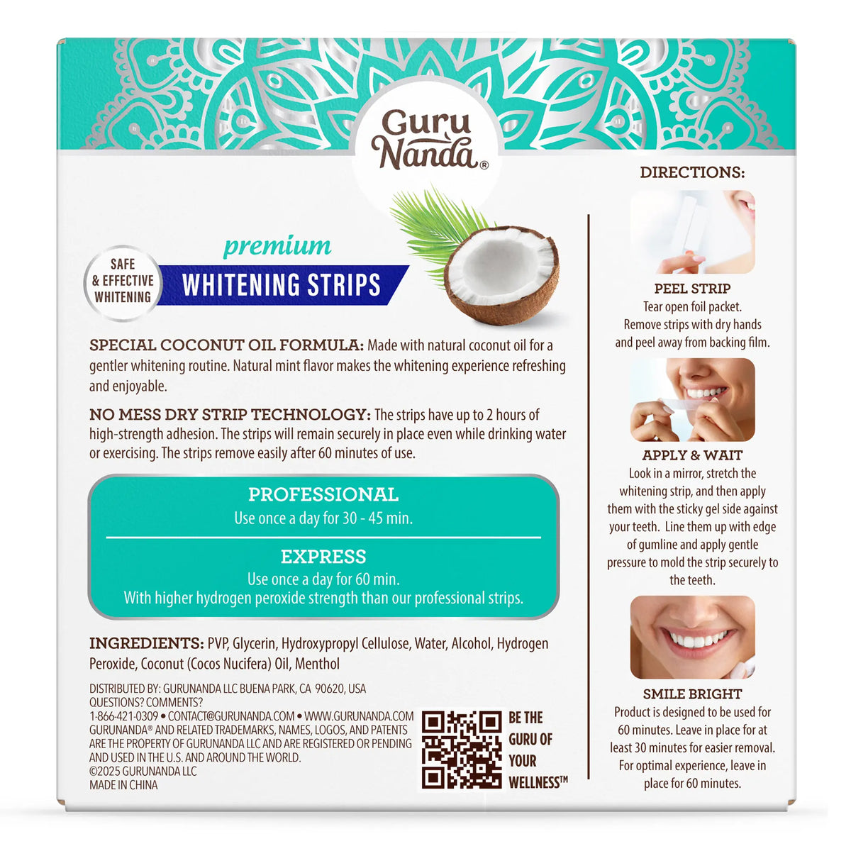 GuruNanda Whitening Strips, 7-day treatment (7 Packets - 2 Strips per pack) - Non-Slip, Dry Strip Technology