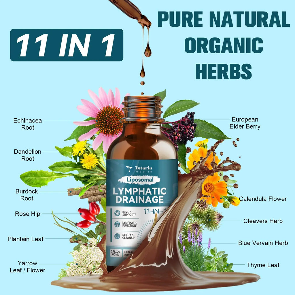 Totaria Liposomal Lymphatic Drainage Drops - 11 In 1 Organic Supplement with Burdock Root, Echinacea, Elderberry, Calendula, Cleavers Herb, Dandelion Supports Lymphatic Health 2 FL.OZ Healthcare Natural