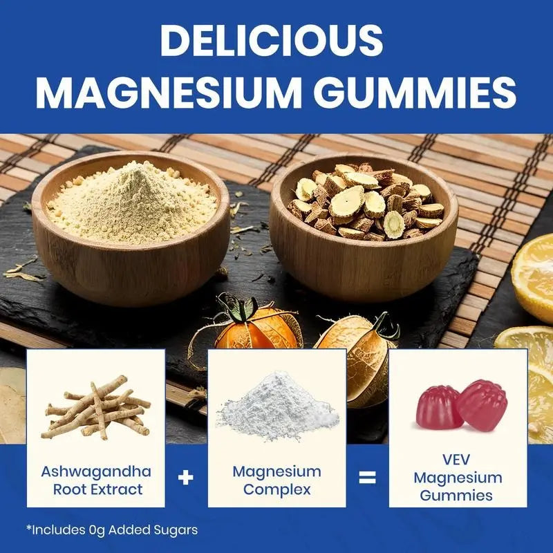 VEV 14-in-1 Magnesium Gummies | Ashwagandha + L-Theanine + Vitamin D3 + Zinc | Sleep Support, Stress Relief & Immune Boost | Non-GMO, No Artificial Flavors | Adult Daily Gummy